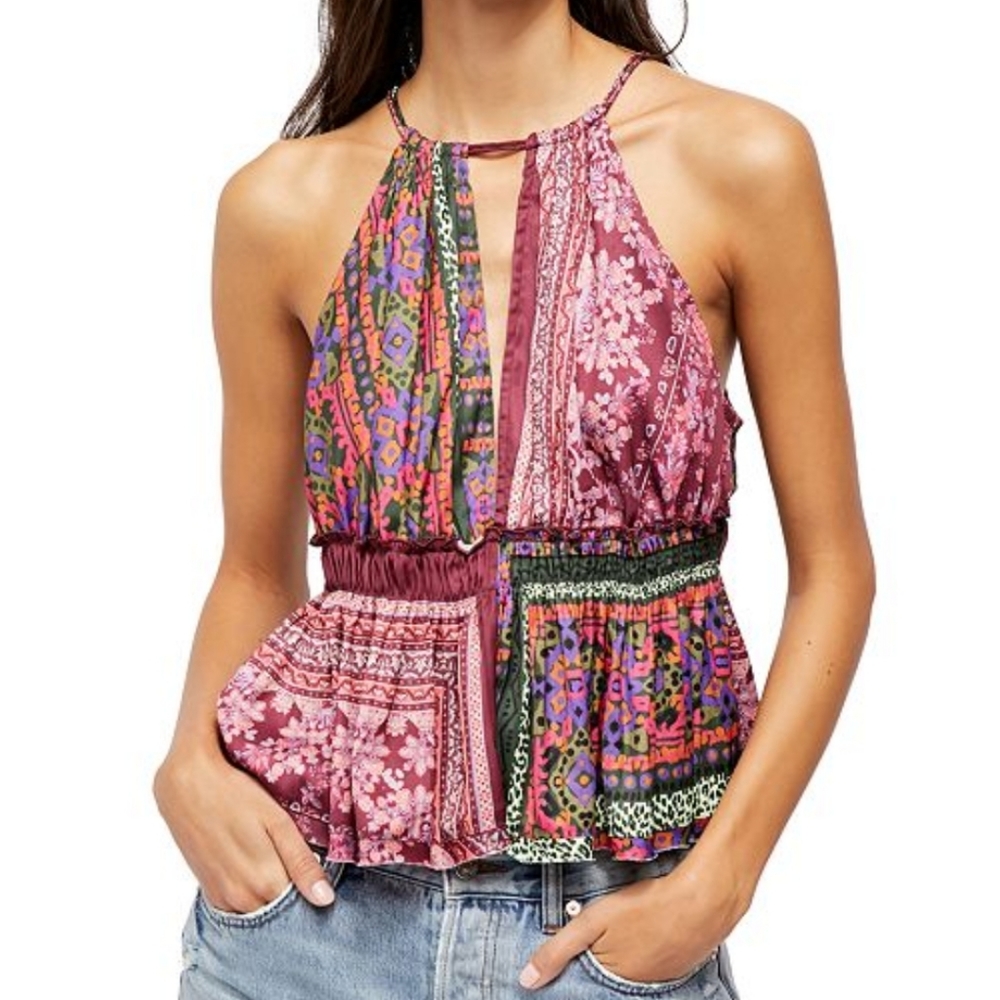 FREE PEOPLE Berry Patchwork Bellini Tank Top